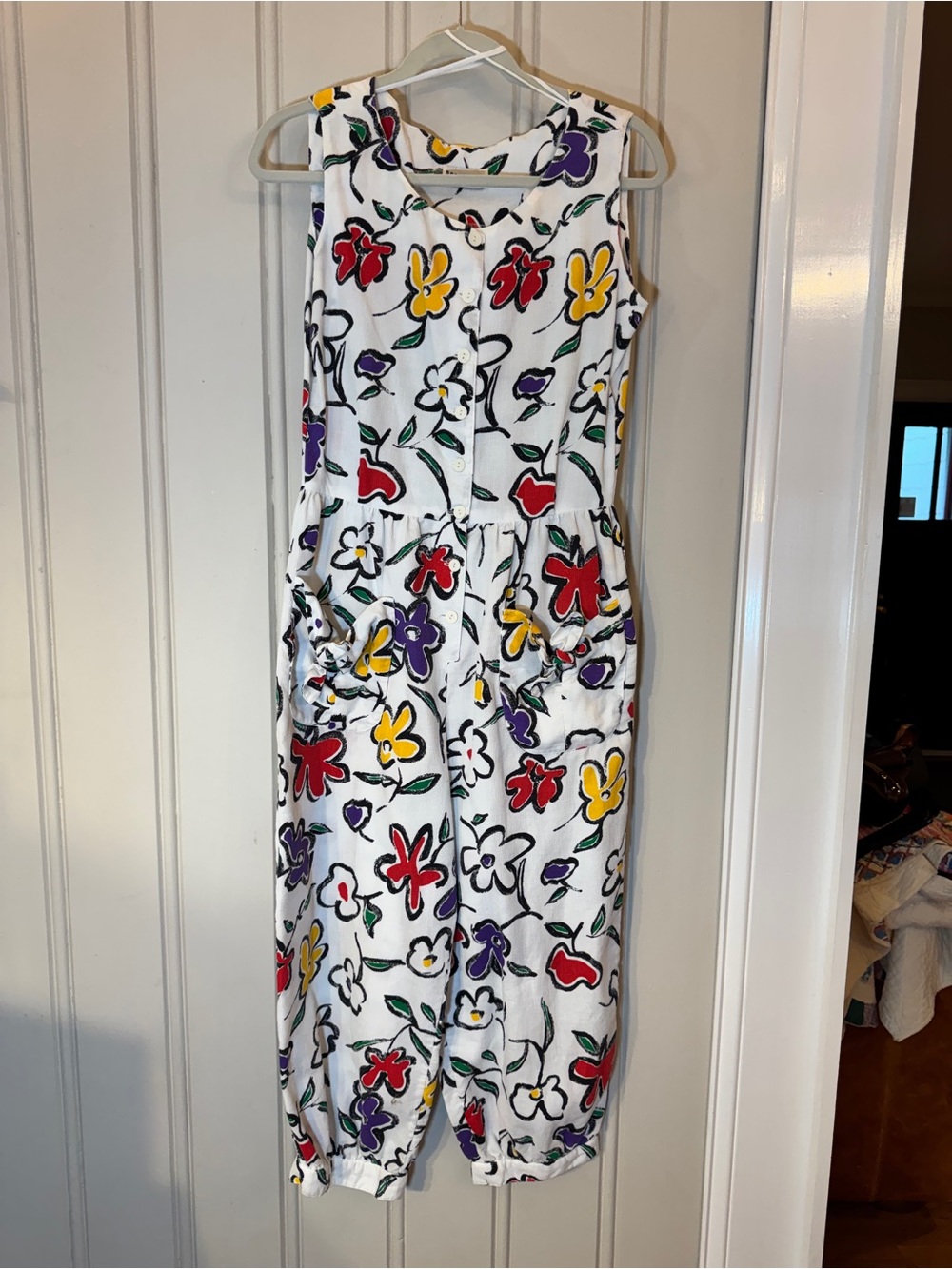 Vintage Floral Jumpsuit 80s 90s Bold Print Romper Artsy Boho Cottagecore